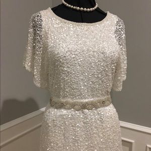 Adrianna Papell White Pearl & Sequin Dress